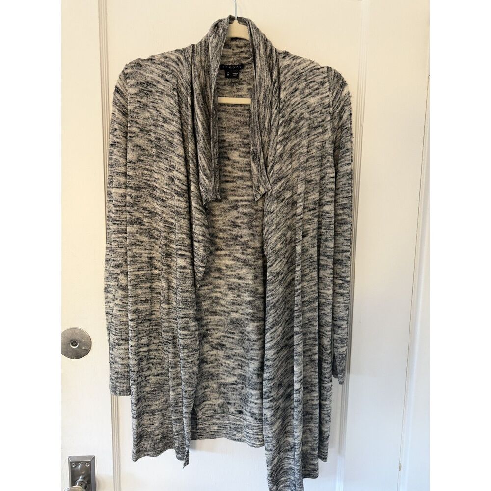 Theory Women Sz P Open Cardigan Trincy Gray Long Sleeve Space Dye Wool Sweater